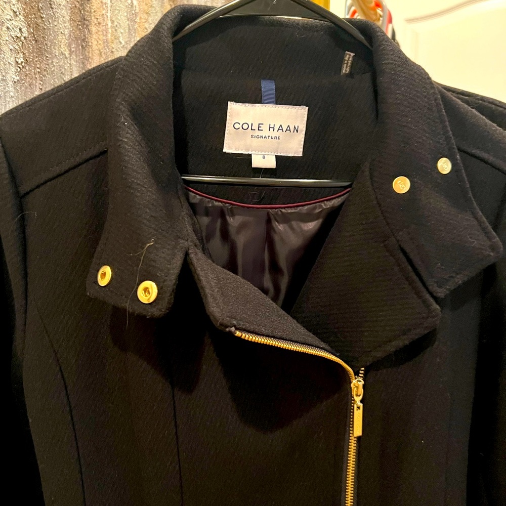 NWT Black Cole Haan Wool Blend Bib Coat